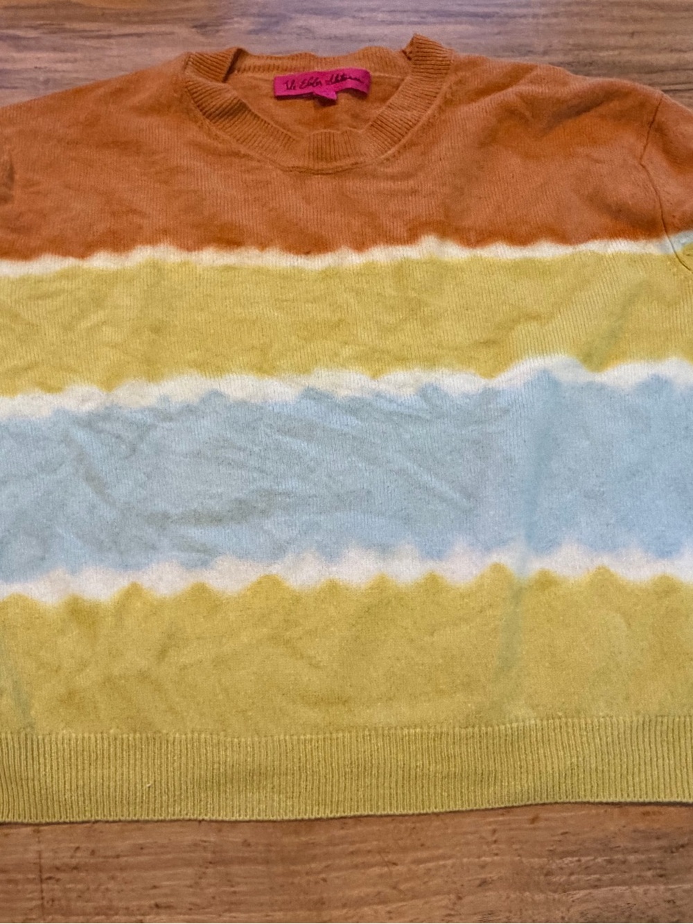 The Elder Statesman Golden-Orange Cashmere Crewneck with Pink Label